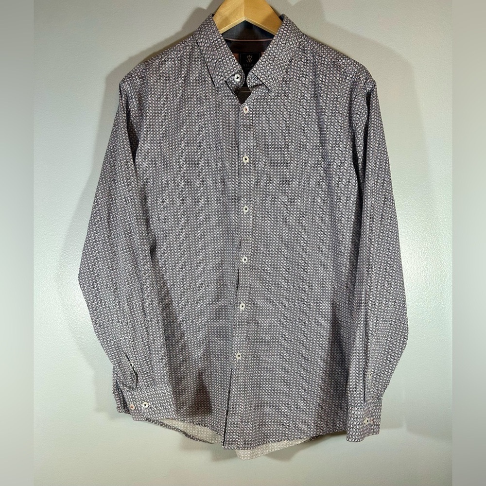 Steel & Jelly London Men's Navy Geometric Button Down Long Sleeve Shirt XL